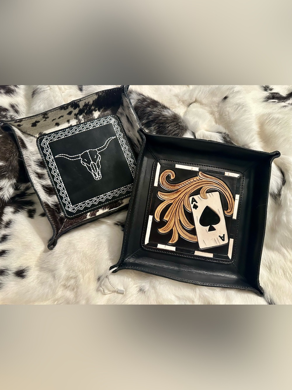 Western 🌵 Authentic Leather & Cowhide trays (2!)